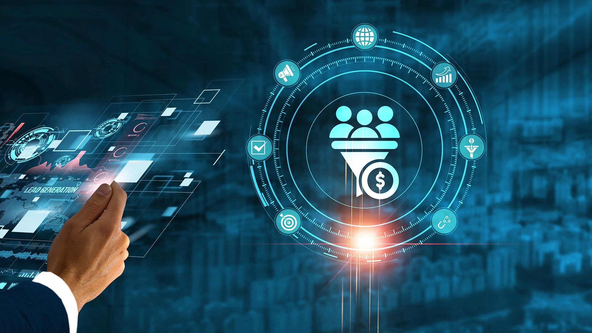 Digital marketing sales graphic highlighting leads in the sales funnel.