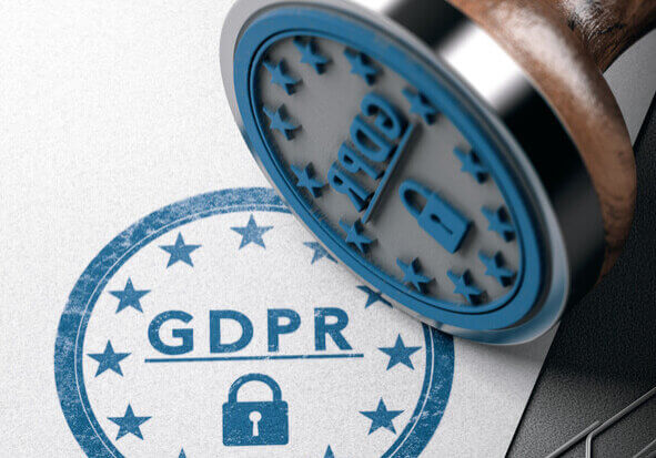 GDPR mark imprinted on a paper background with rubber stamp. Concept of European Data Protection Management Compliance. 3D illustration